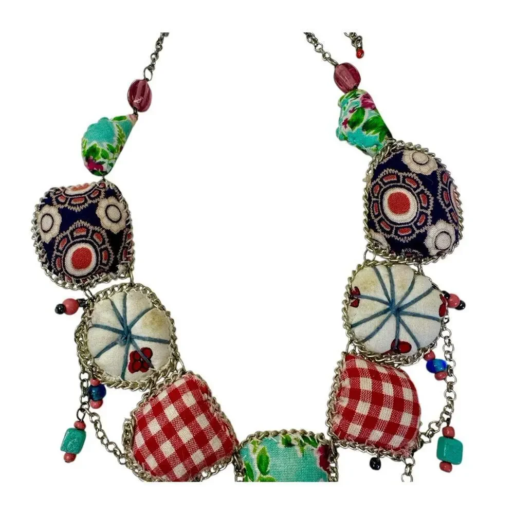 VINTAGE Handmade Italian Beaded Cloth Pillow Embellished Necklace STUNNING - Picture 3 of 9